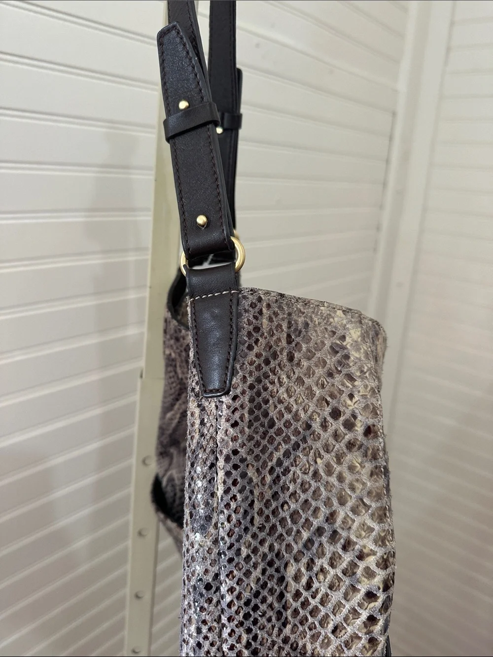 Tahari Snakeskin-Pattern Shoulder Bag in Brown and Tan purse hobo